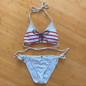 Ralph Lauren red and white stripped bikini set